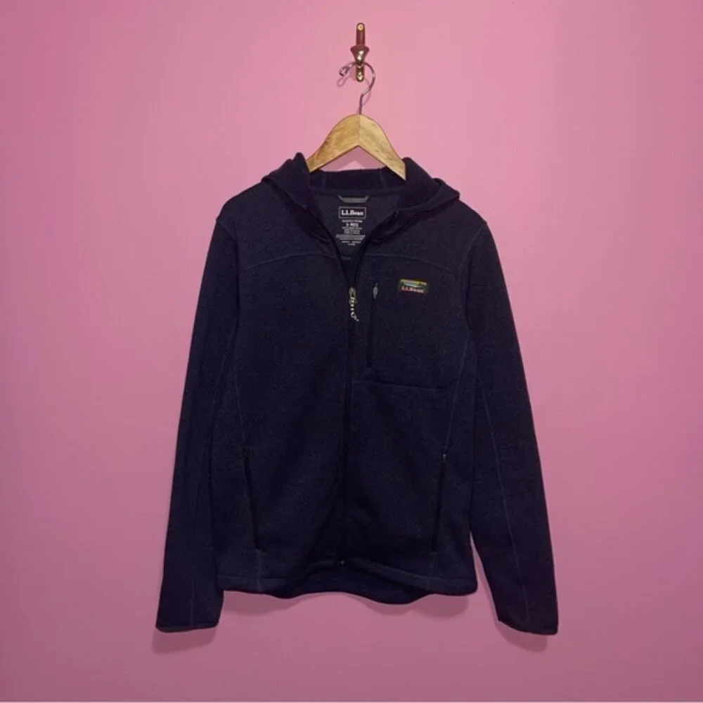 L.L. Bean Jacket Men's Size‎ Small Navy Blue Sweater Fleece Full-Zip Hooded